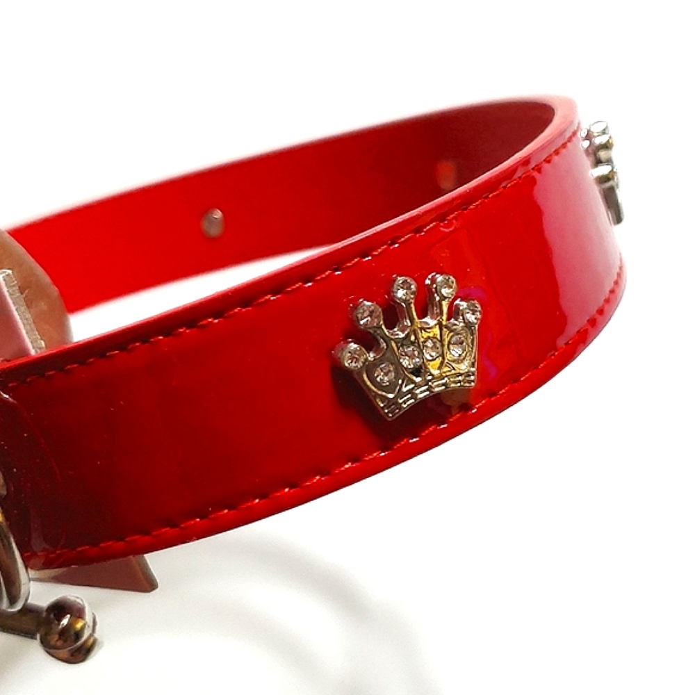 Dog Collar Large  Size17'-12' Silver Crowns w/Simulated Diamond Accents